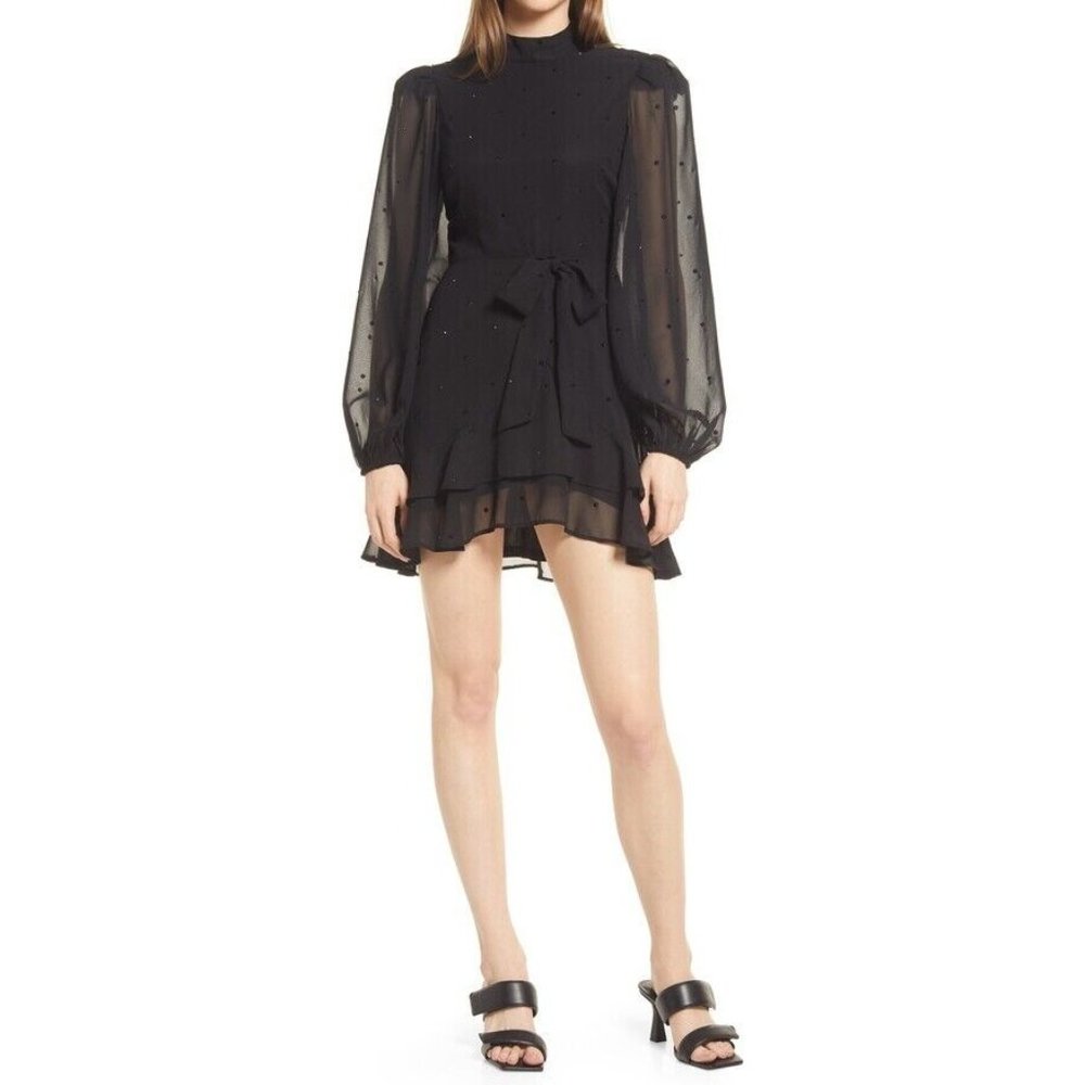 RAHI Glimmer Long Sleeve Black Mini Dress Size Medium